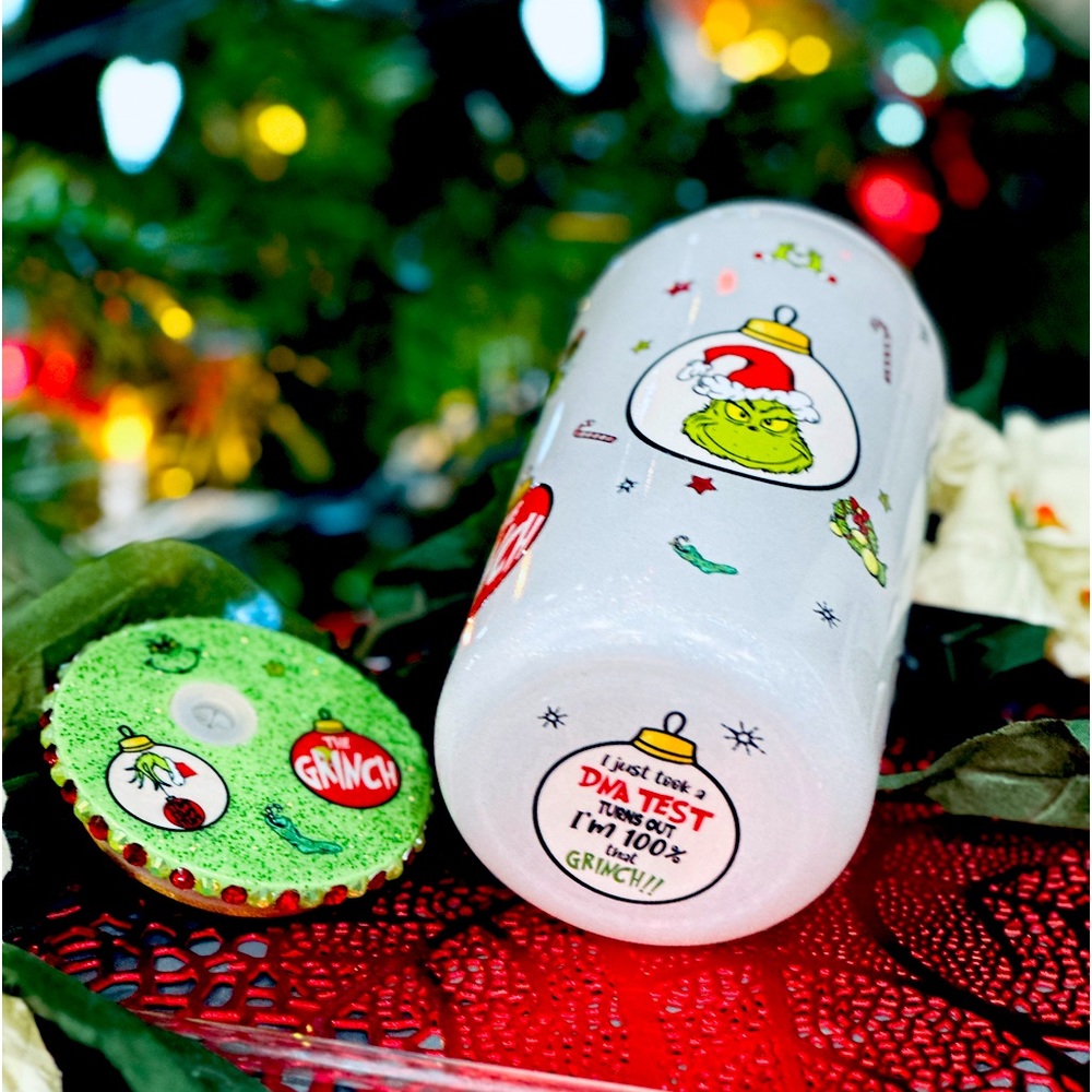 16oz Christmas Glitter Glass Cup